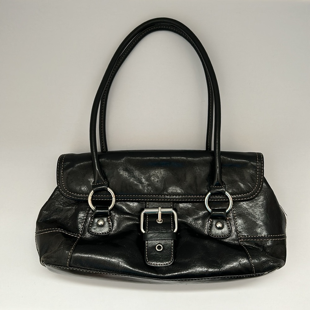 Giani Bernini Black Satchel Shoulder Bag Buckle Front Multi Compartment Purse